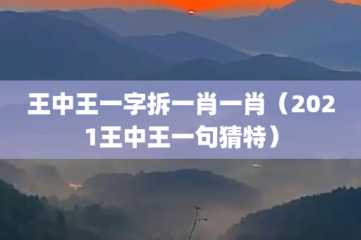 王中王一字拆一肖一肖（2021王中王一句猜特）