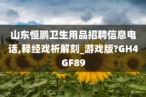 山东恒鹏卫生用品招聘信息电话,释经戏析解刻_游戏版?GH4GF89