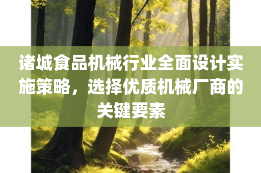 诸城食品机械行业全面设计实施策略，选择优质机械厂商的关键要素