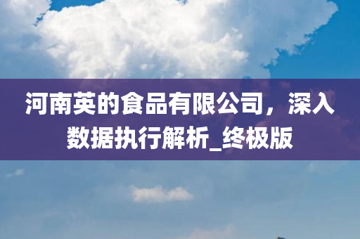 河南英的食品有限公司，深入数据执行解析_终极版