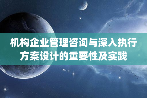 机构企业管理咨询与深入执行方案设计的重要性及实践